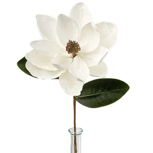 18" Soft Touch Magnolia Flower Stem With Leaves