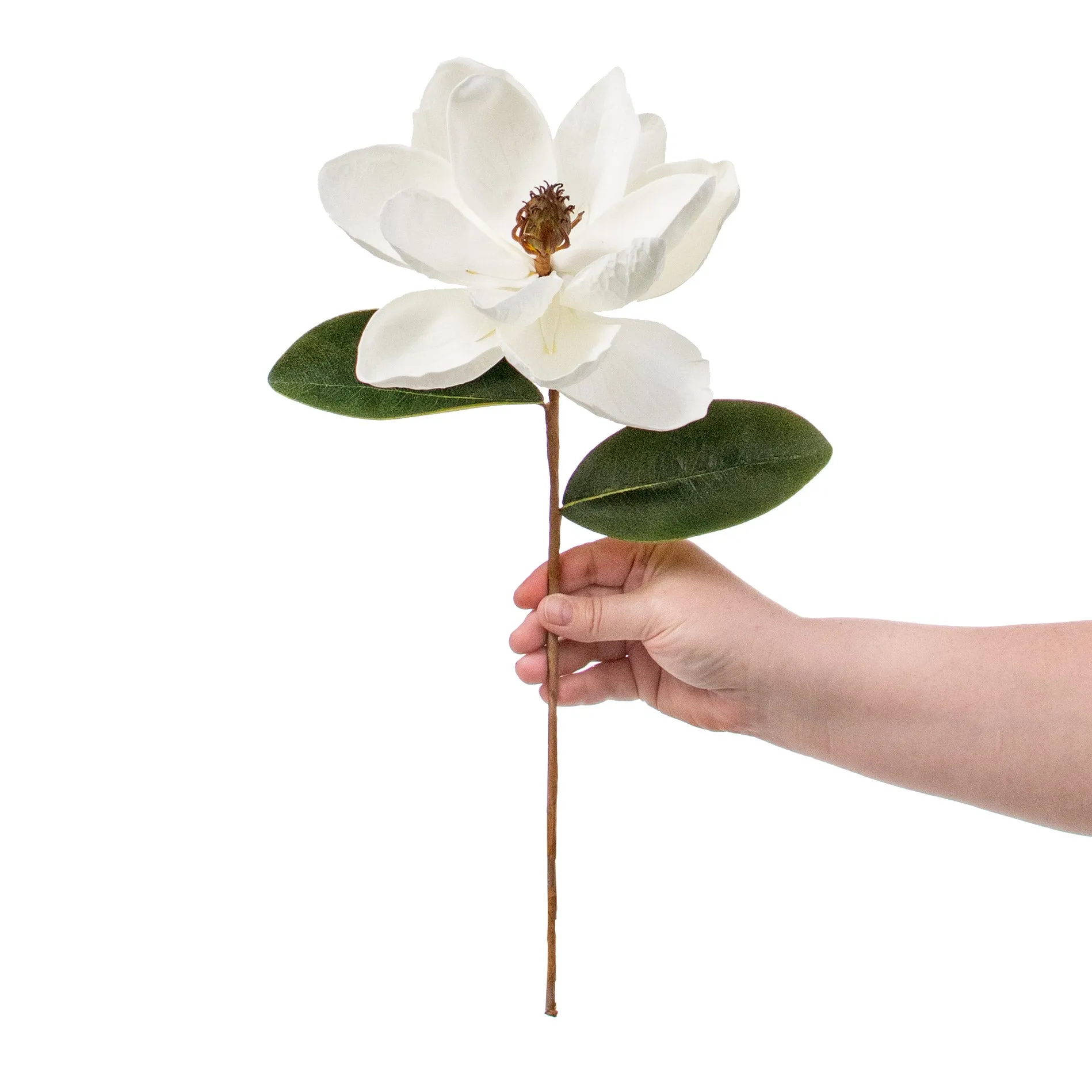 18" Soft Touch Magnolia Flower Stem With Leaves