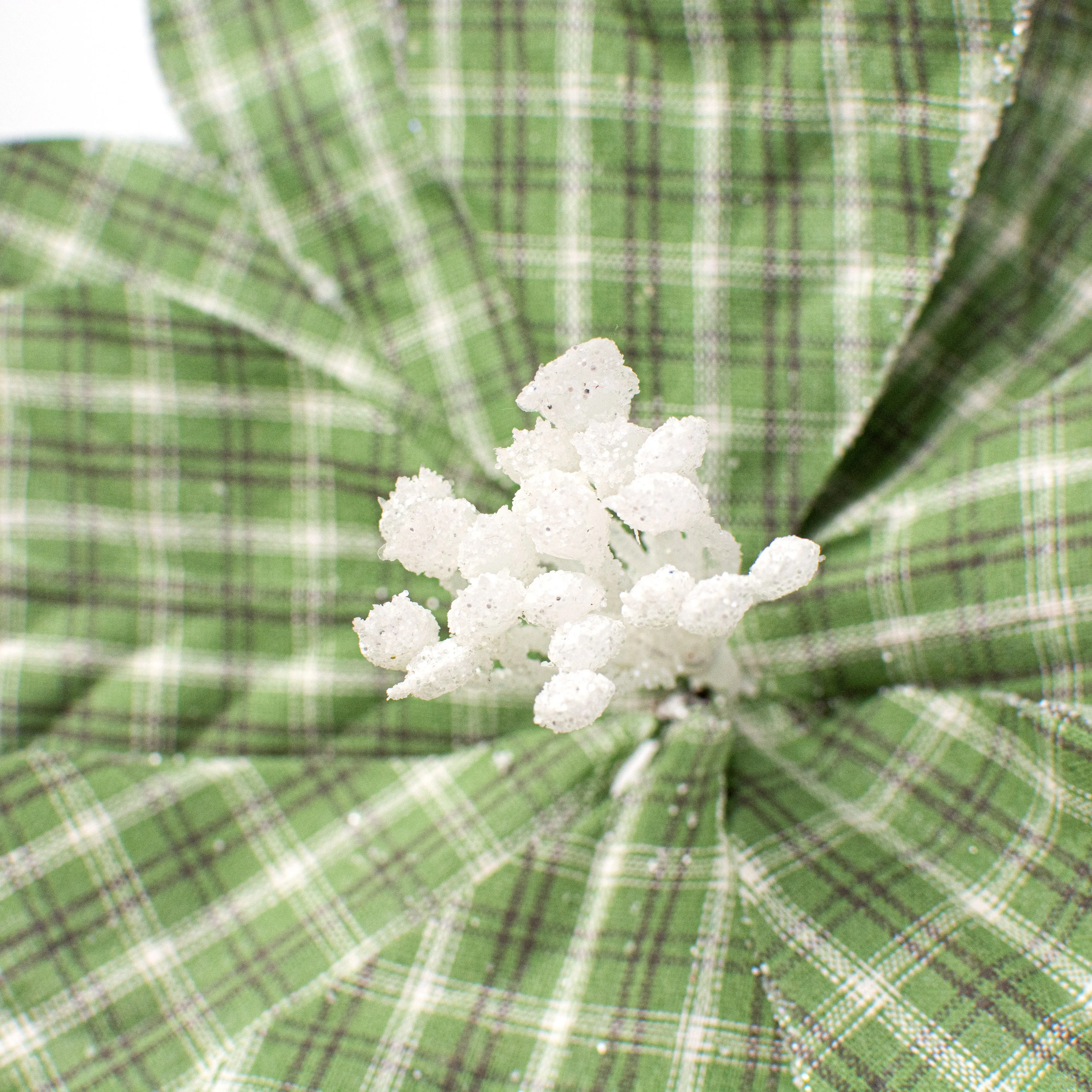 21" Plaid Poinsettia Stem: Soft Green, Grey, White