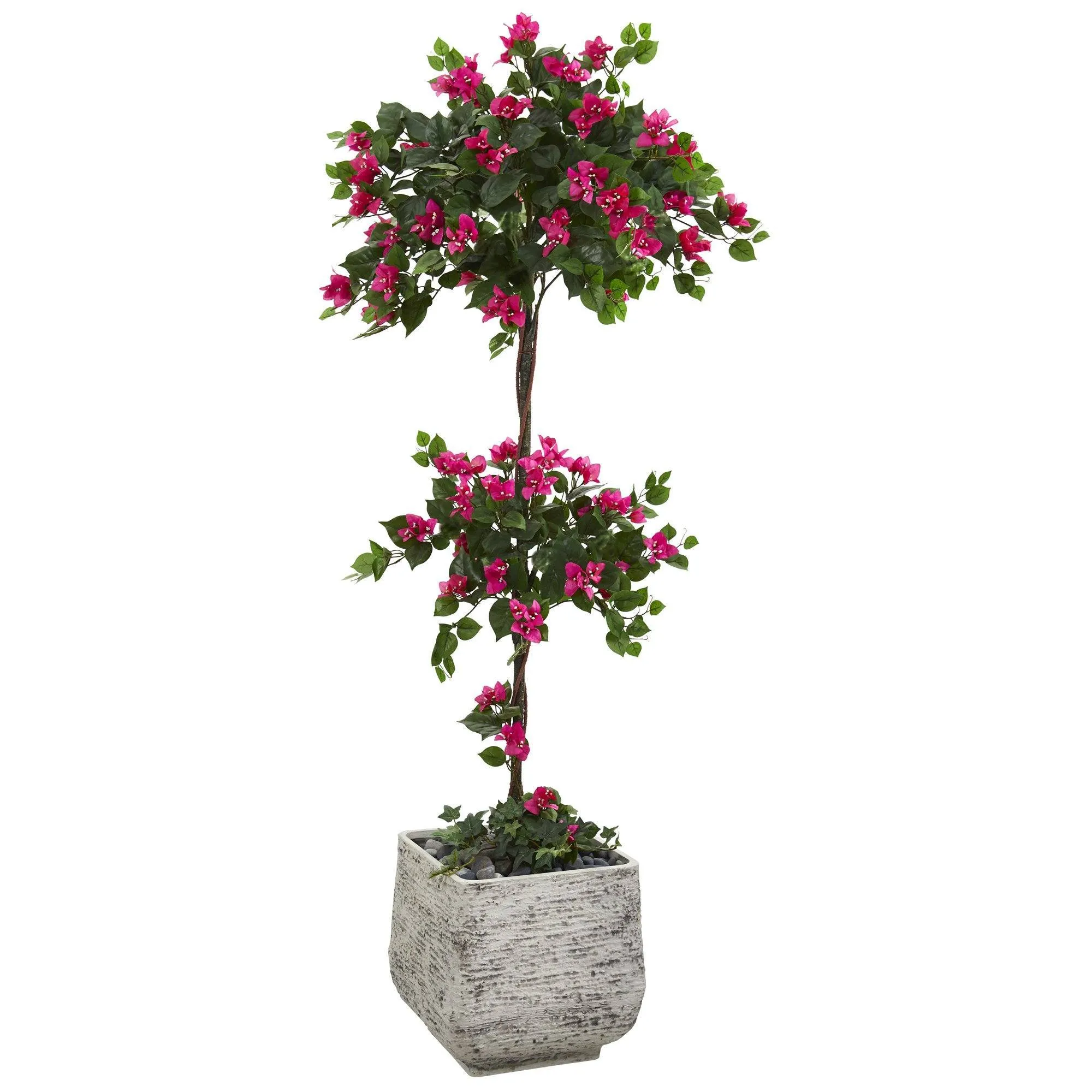 5’ Bougainvillea Artificial Topiary Tree in White Planter