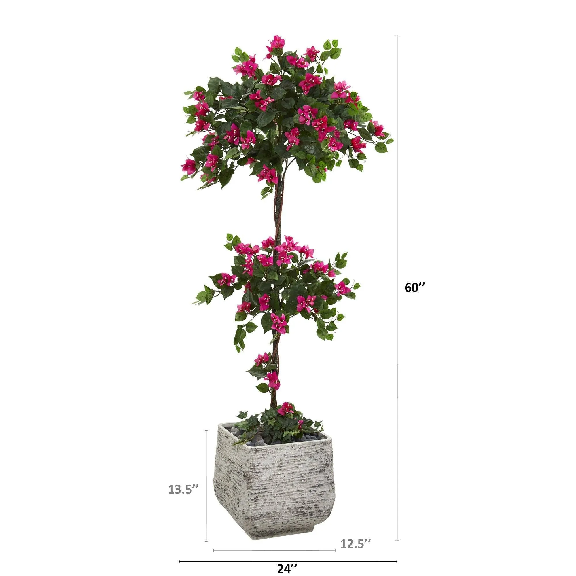 5’ Bougainvillea Artificial Topiary Tree in White Planter