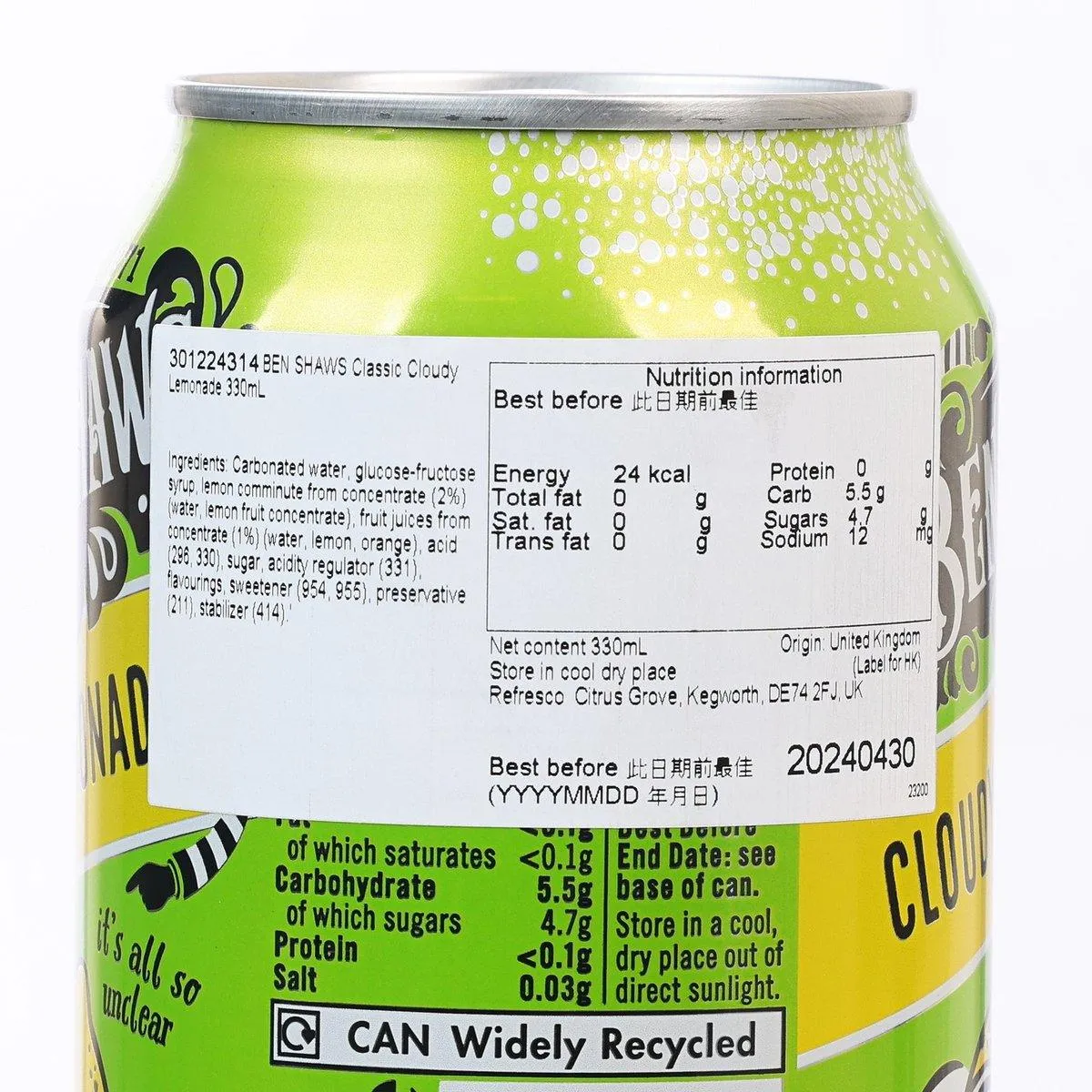 BEN SHAWS Classic Cloudy Lemonade  (330mL)