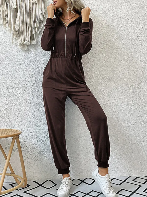 Boho Long Sleeve Half Zip Workwear Fall Jumpsuit