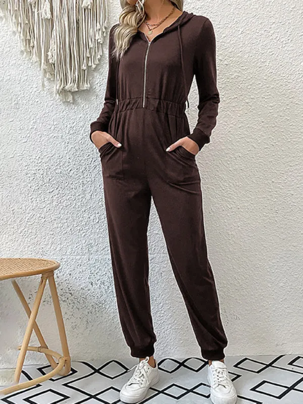Boho Long Sleeve Half Zip Workwear Fall Jumpsuit