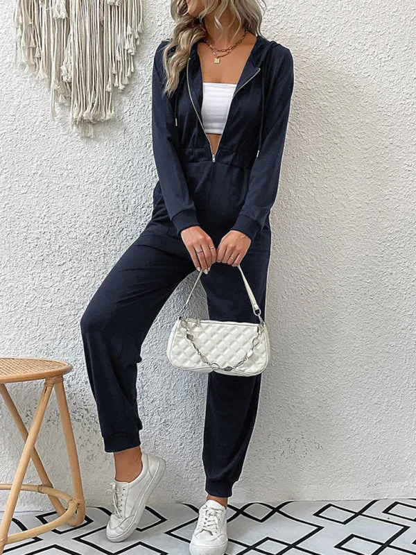 Boho Long Sleeve Half Zip Workwear Fall Jumpsuit