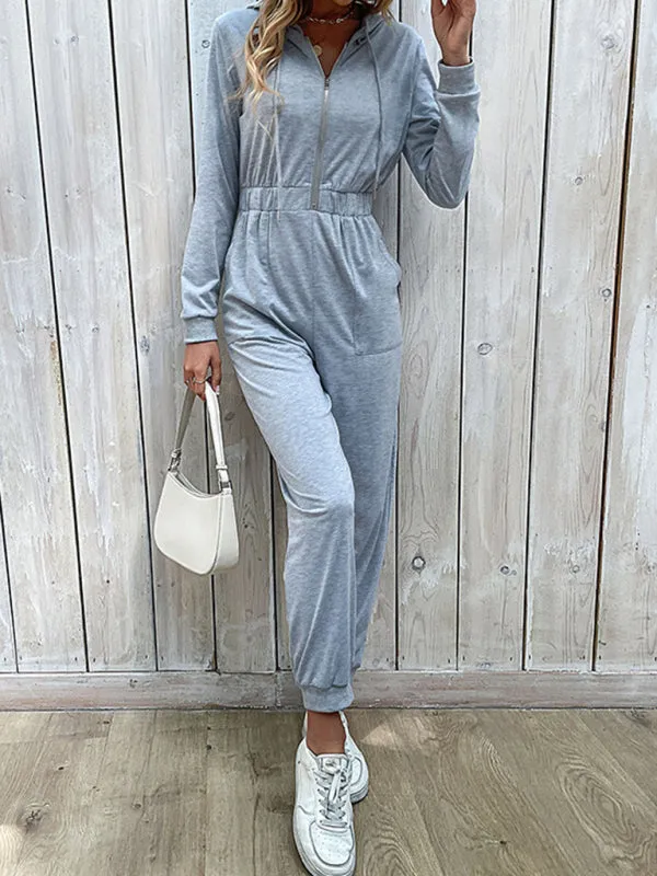 Boho Long Sleeve Half Zip Workwear Fall Jumpsuit