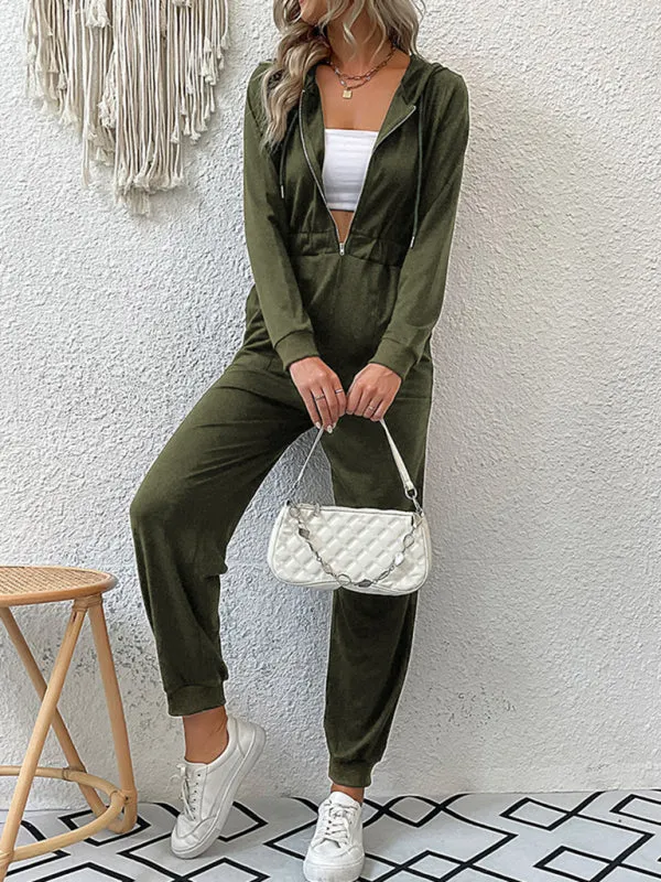 Boho Long Sleeve Half Zip Workwear Fall Jumpsuit