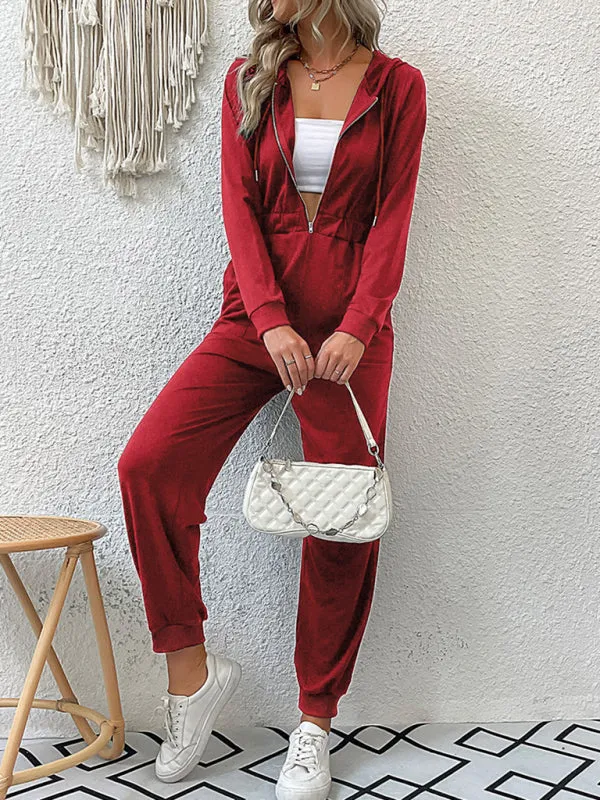 Boho Long Sleeve Half Zip Workwear Fall Jumpsuit