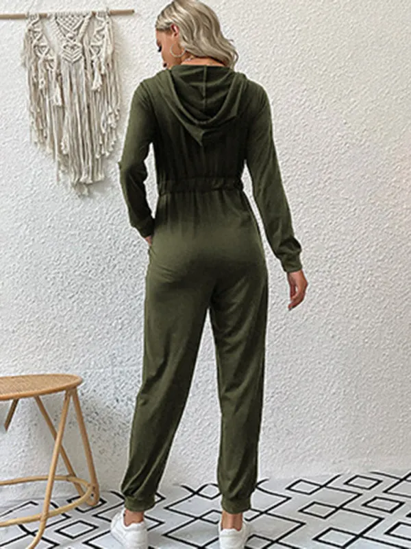 Boho Long Sleeve Half Zip Workwear Fall Jumpsuit
