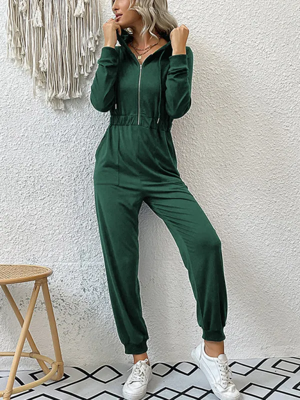 Boho Long Sleeve Half Zip Workwear Fall Jumpsuit