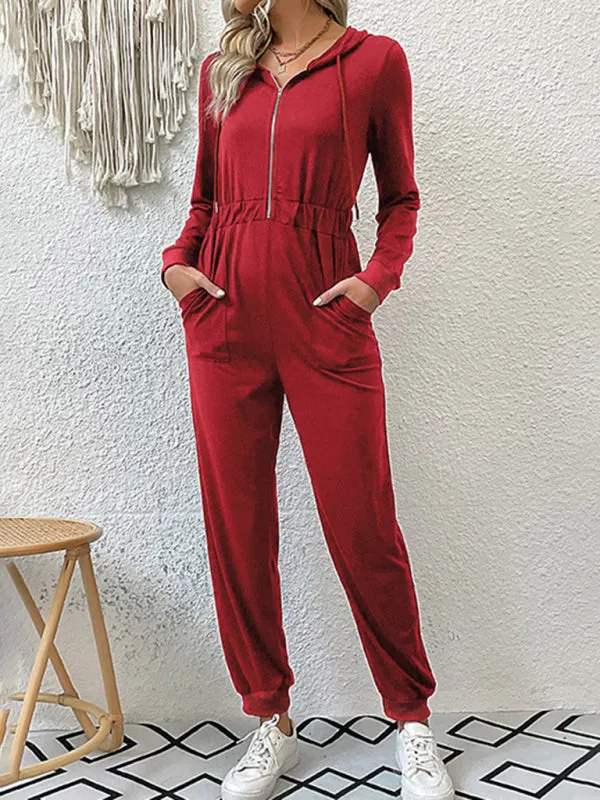 Boho Long Sleeve Half Zip Workwear Fall Jumpsuit