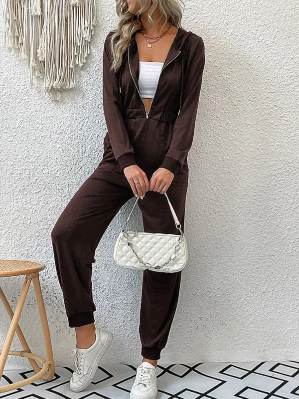 Boho Long Sleeve Half Zip Workwear Fall Jumpsuit