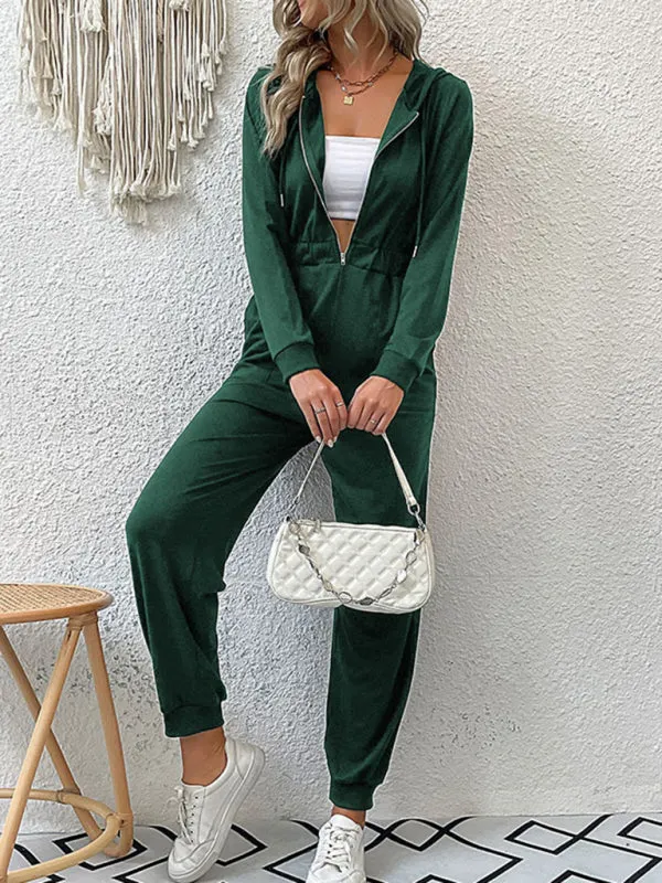 Boho Long Sleeve Half Zip Workwear Fall Jumpsuit