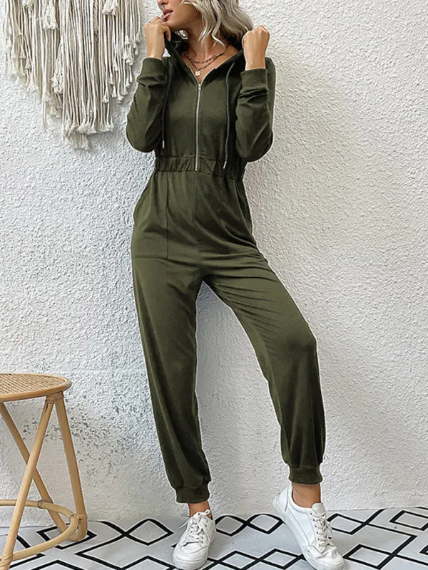 Boho Long Sleeve Half Zip Workwear Fall Jumpsuit