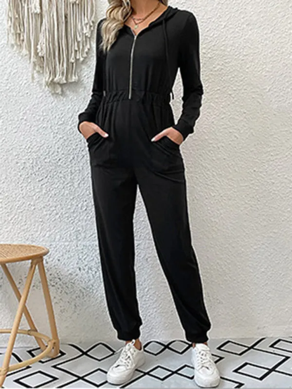 Boho Long Sleeve Half Zip Workwear Fall Jumpsuit