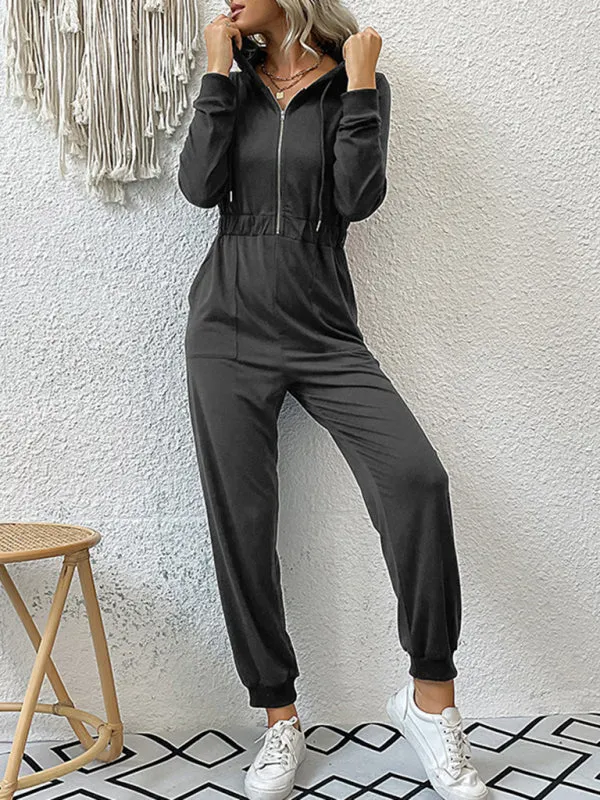 Boho Long Sleeve Half Zip Workwear Fall Jumpsuit