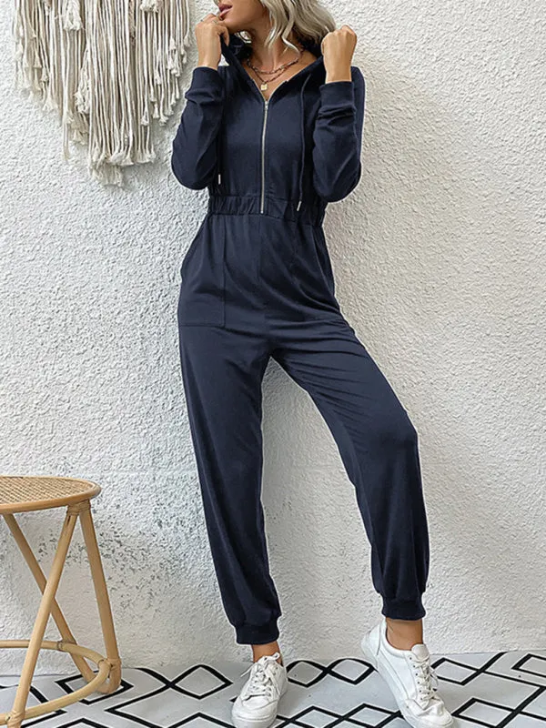 Boho Long Sleeve Half Zip Workwear Fall Jumpsuit