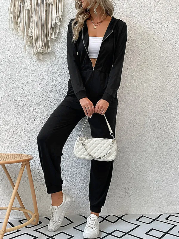 Boho Long Sleeve Half Zip Workwear Fall Jumpsuit
