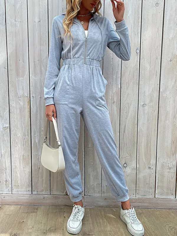 Boho Long Sleeve Half Zip Workwear Fall Jumpsuit