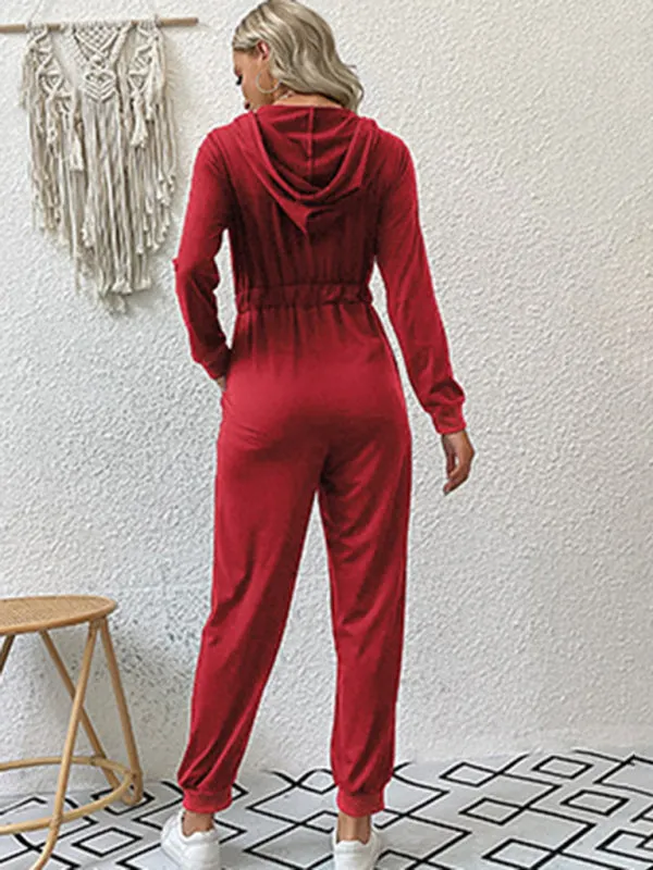 Boho Long Sleeve Half Zip Workwear Fall Jumpsuit