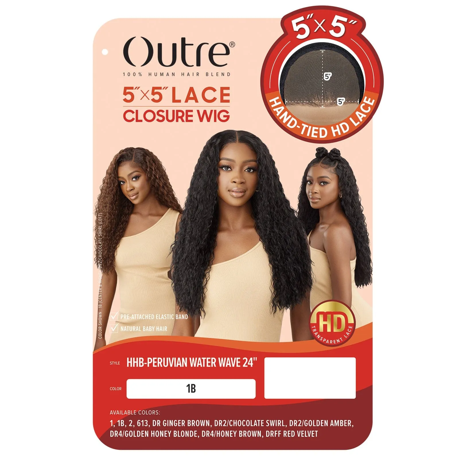 HHB-PERUVIAN WATER WAVE 24 | Outre Human Hair Blend 5X5 Lace Closure Wig