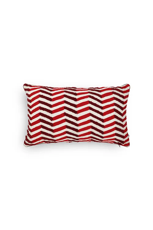 Lahar Hand Embroidered Cushion-Red