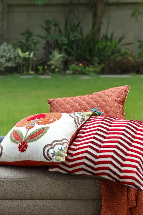 Lahar Hand Embroidered Cushion-Red