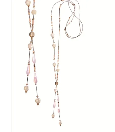 Lariat Style Fab Bead Necklace - Rose/Nude/Gold by Hot Tomato