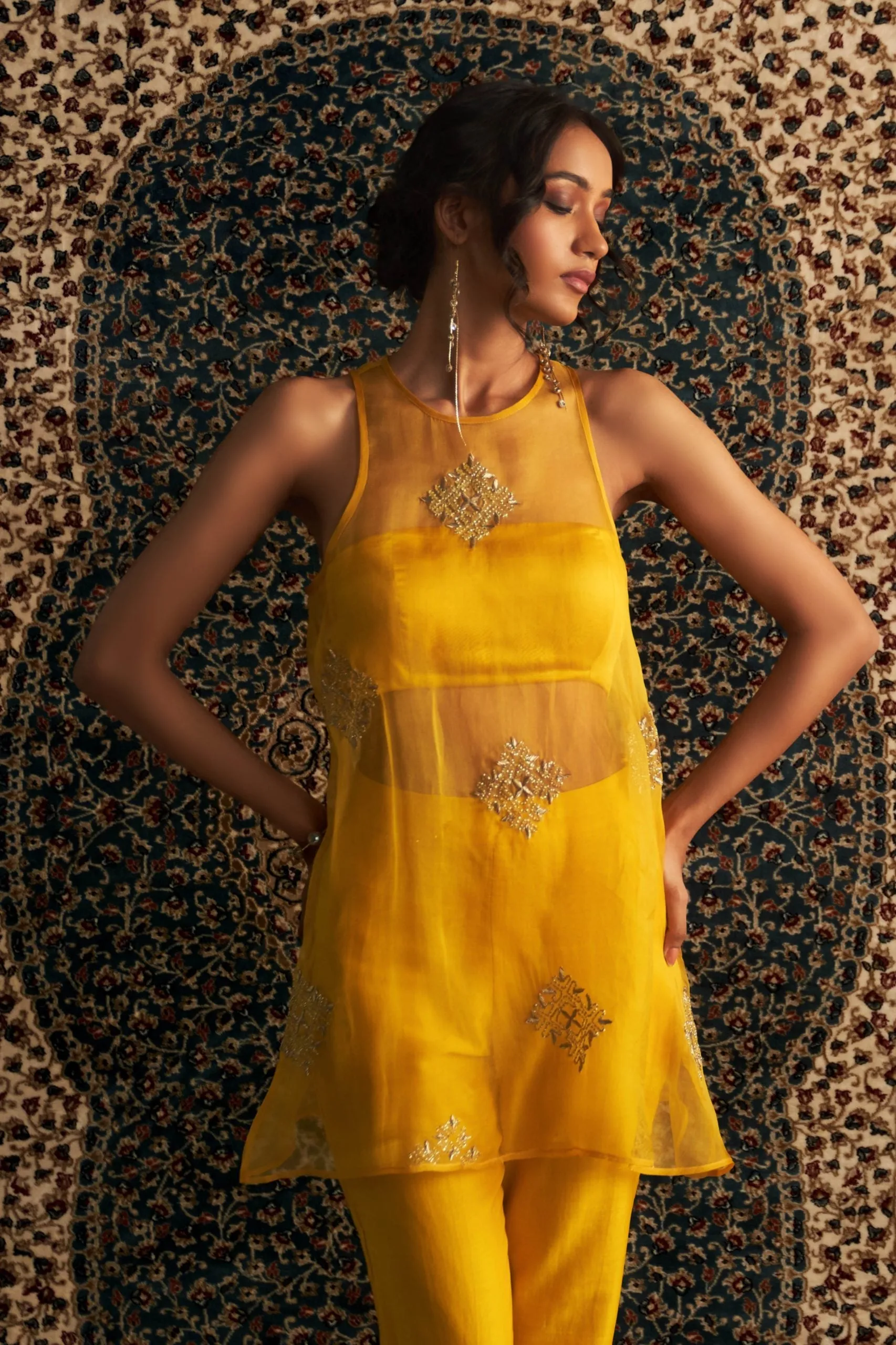 Marigold Embroidered A-line  Co-ord Set