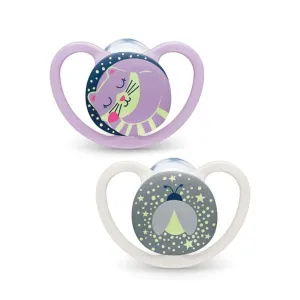 NUK Space Night Soother 0-6m Pack of 2 Assorted - Pink