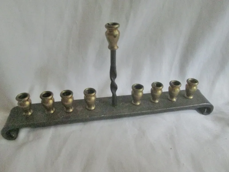 Rare Wrought Cast Iron Bronze MENORAH Rustic Candelabra Candle Holder Candlestick