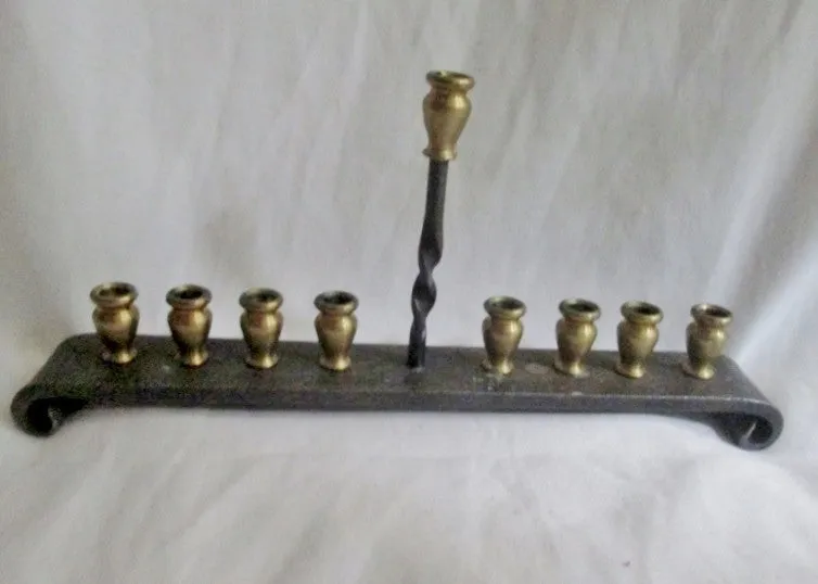 Rare Wrought Cast Iron Bronze MENORAH Rustic Candelabra Candle Holder Candlestick