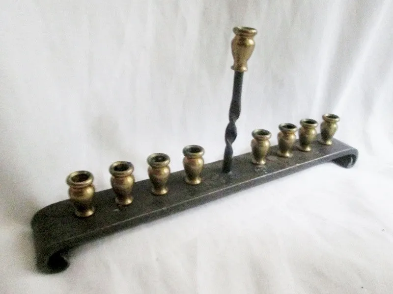 Rare Wrought Cast Iron Bronze MENORAH Rustic Candelabra Candle Holder Candlestick