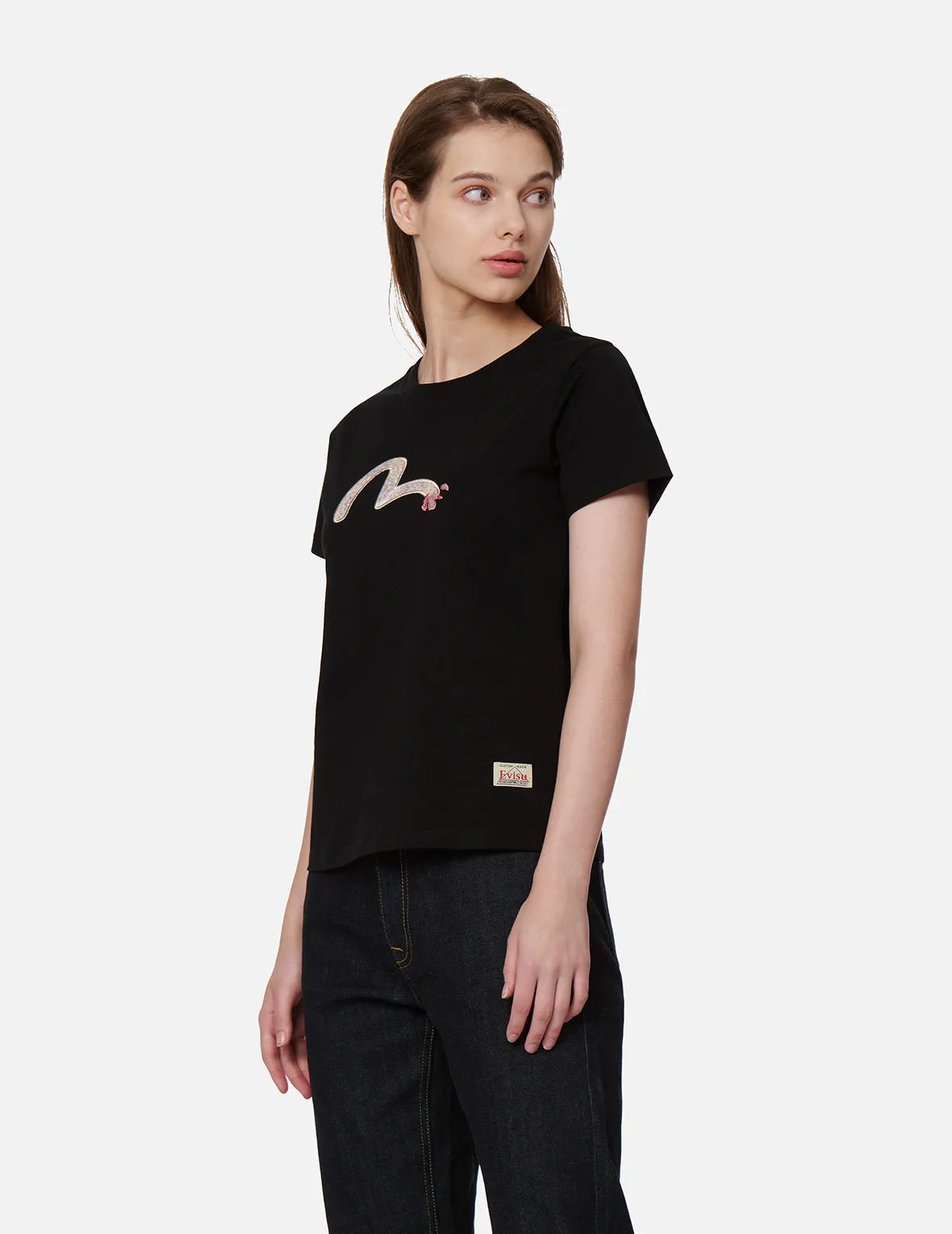 Wave-pattern Seagull Embroidery T-shirt