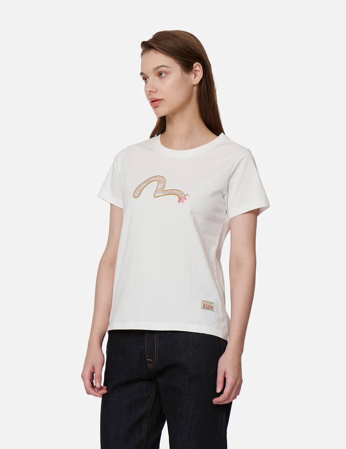 Wave-pattern Seagull Embroidery T-shirt