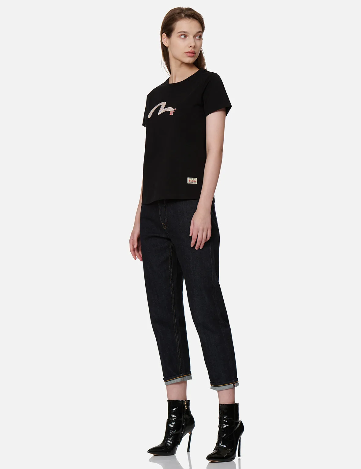 Wave-pattern Seagull Embroidery T-shirt