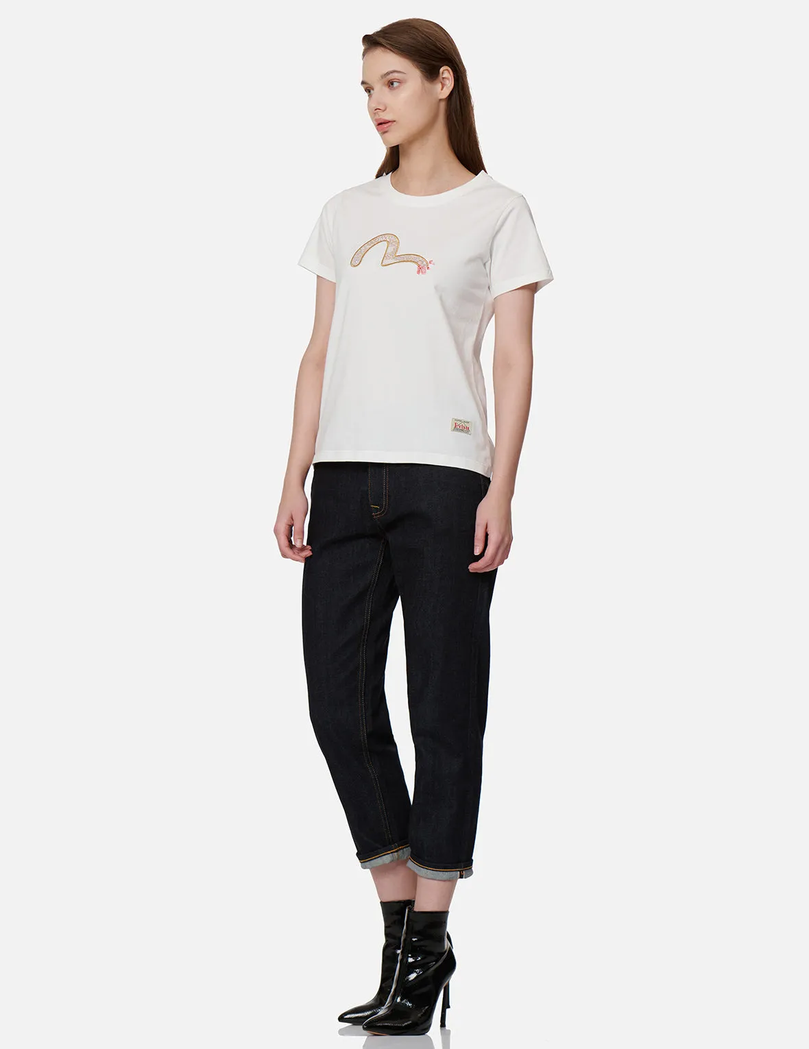 Wave-pattern Seagull Embroidery T-shirt
