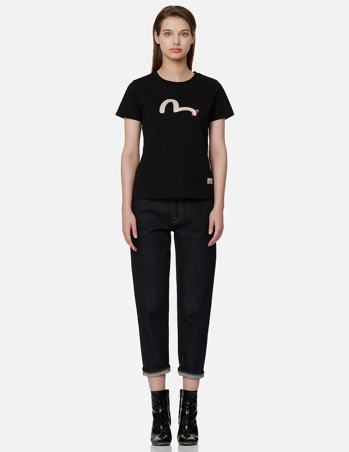Wave-pattern Seagull Embroidery T-shirt