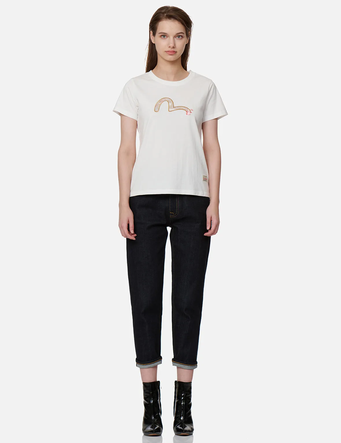 Wave-pattern Seagull Embroidery T-shirt